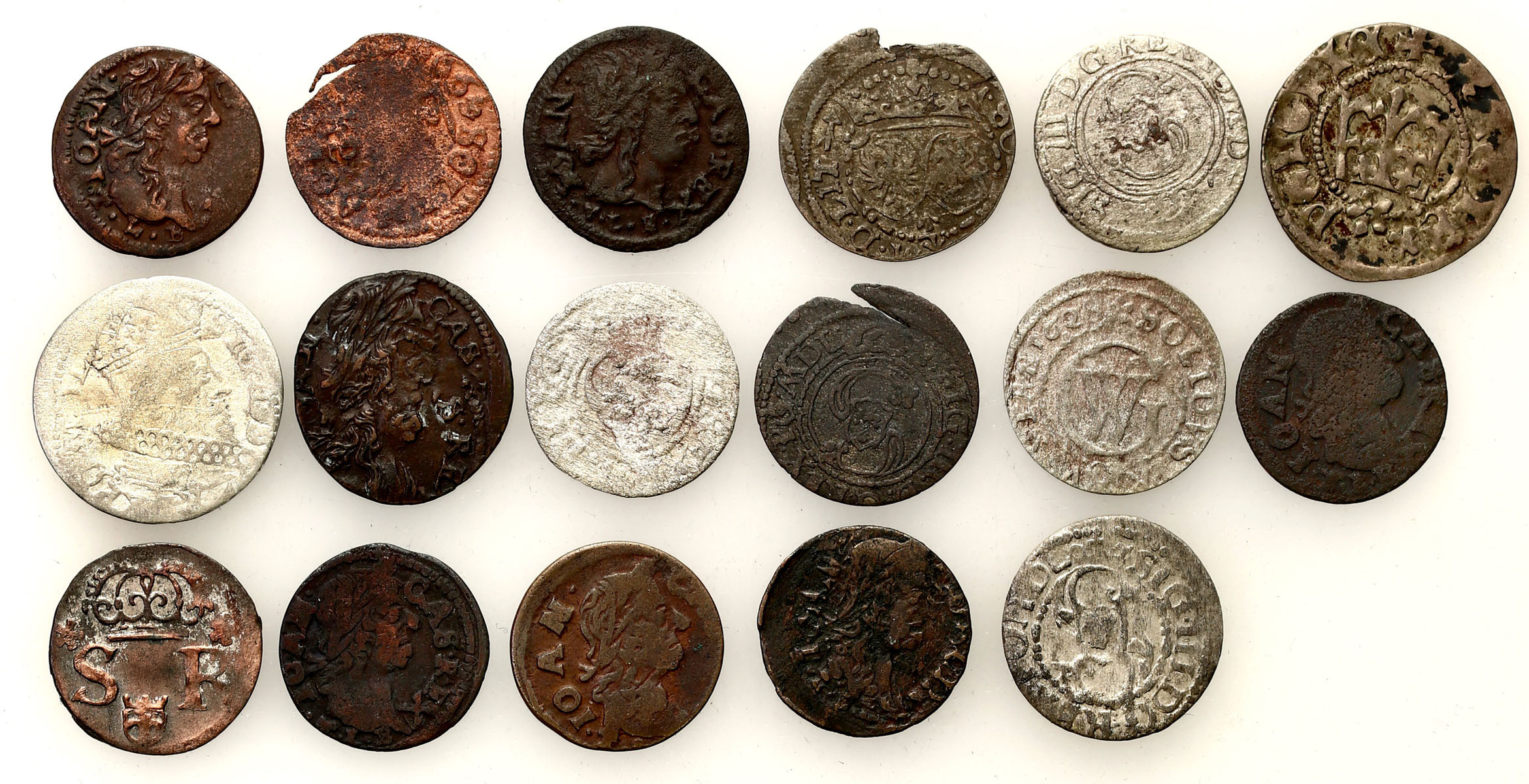 Polska XV-XVII. Szeląg, półgrosz, zestaw 17 monet